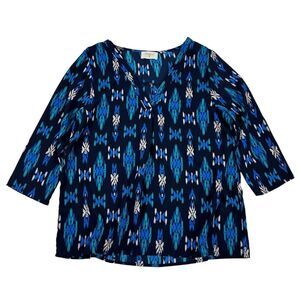 Everly Blue Semi-Sheer Chiffon 3/4 Sleeve Blouse V-Neck 100% Polyester Size M